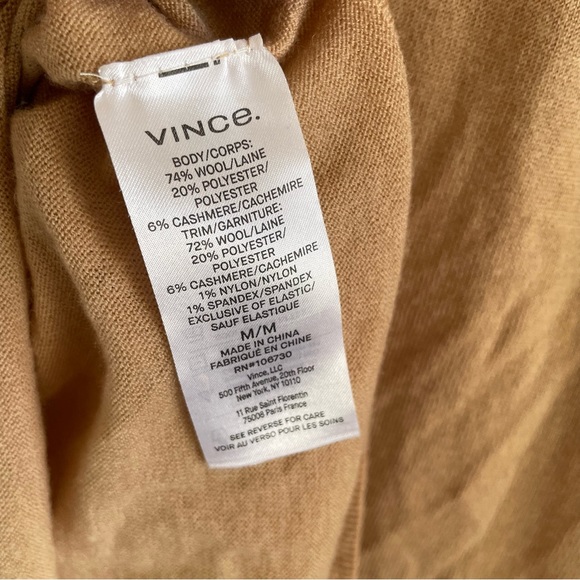 Vince. Tan V Neck Sweater Ribbed Hems Size M - Picture 8 of 10